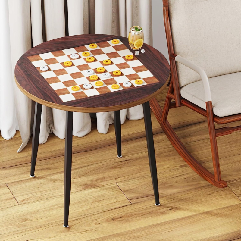 Round Wooden Chessboard Table