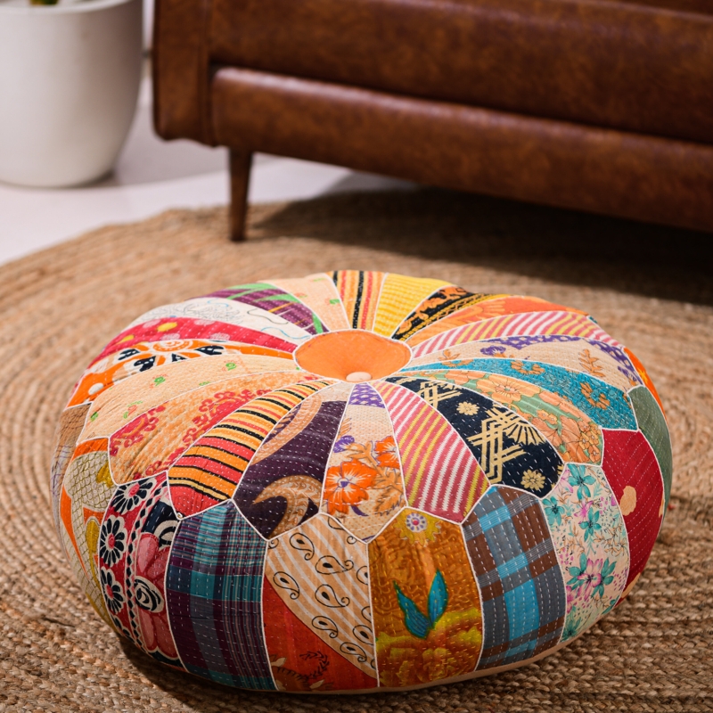 Old bengali patch pouf outlet ottoman