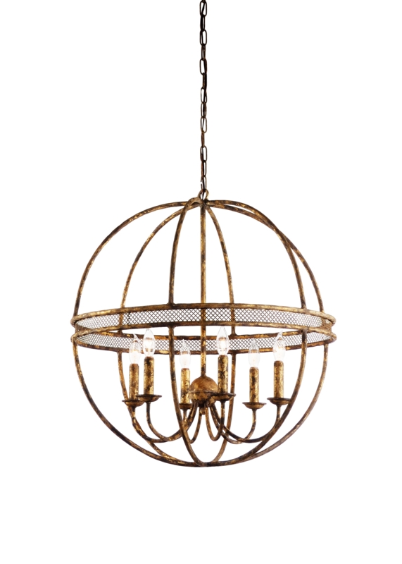 6-Light Hand-Formed Iron Chandelier in Old Gold Finish