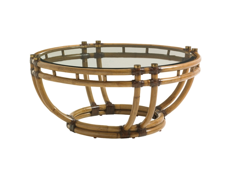 Round Rattan Cocktail Table with Glass Top