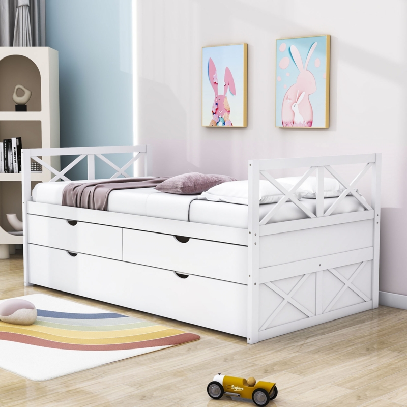 Elegant X-Frame Bed with Twin Trundle and Storage