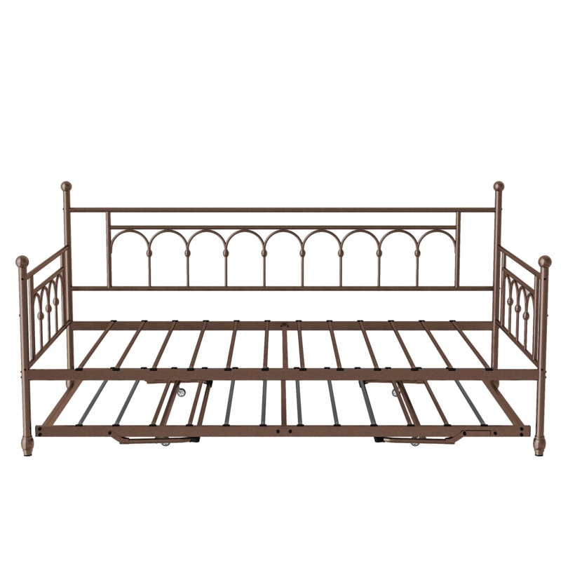 Antique-Style Steel Metal Daybed with Pop-Up Trundle
