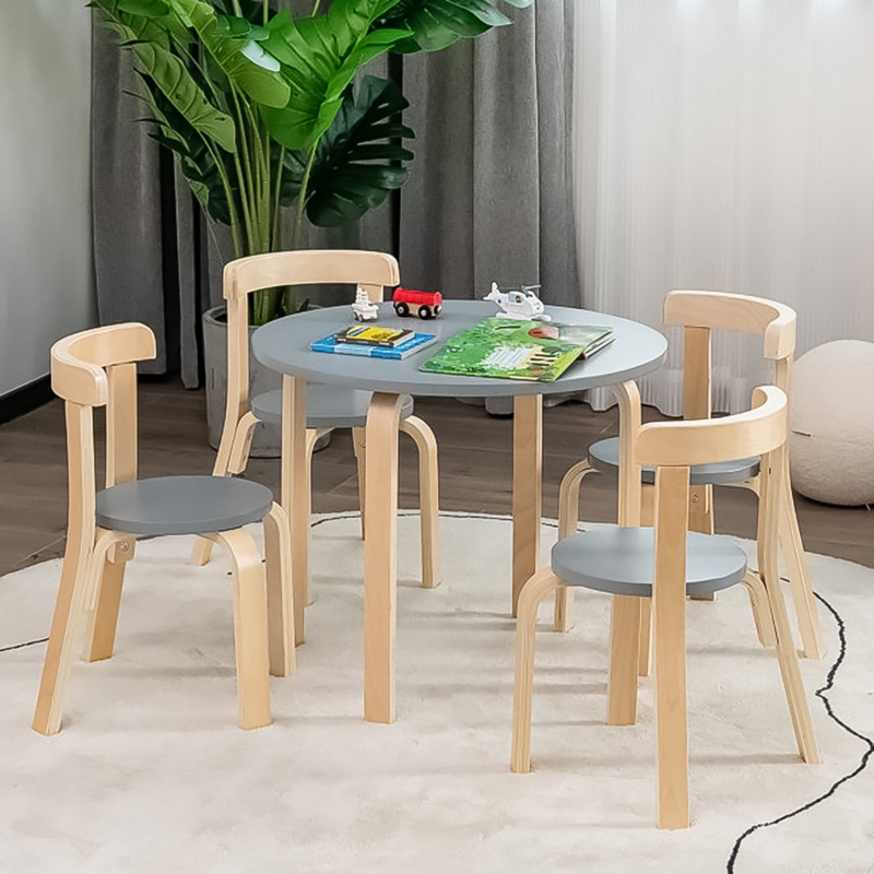 Kid's Table and Chair Set with Curved Backrests