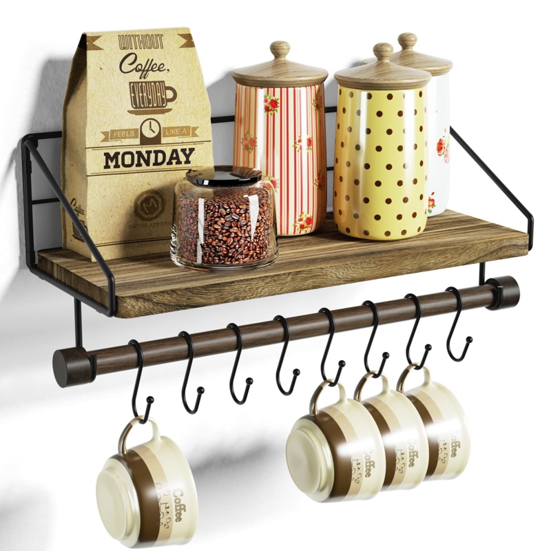 Floating Shelf with Towel Rack and Removable Hooks