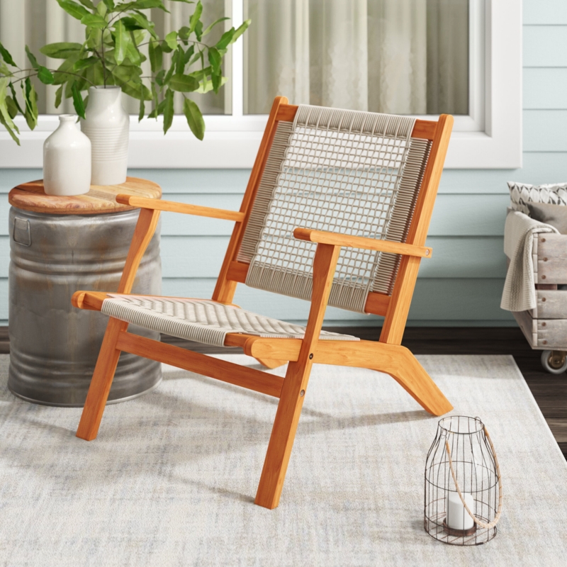 Solid Wood Armchair with Woven Seat