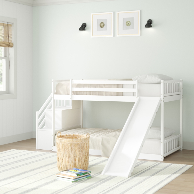 Twin Over Twin Bunk Bed with Slide and Storage