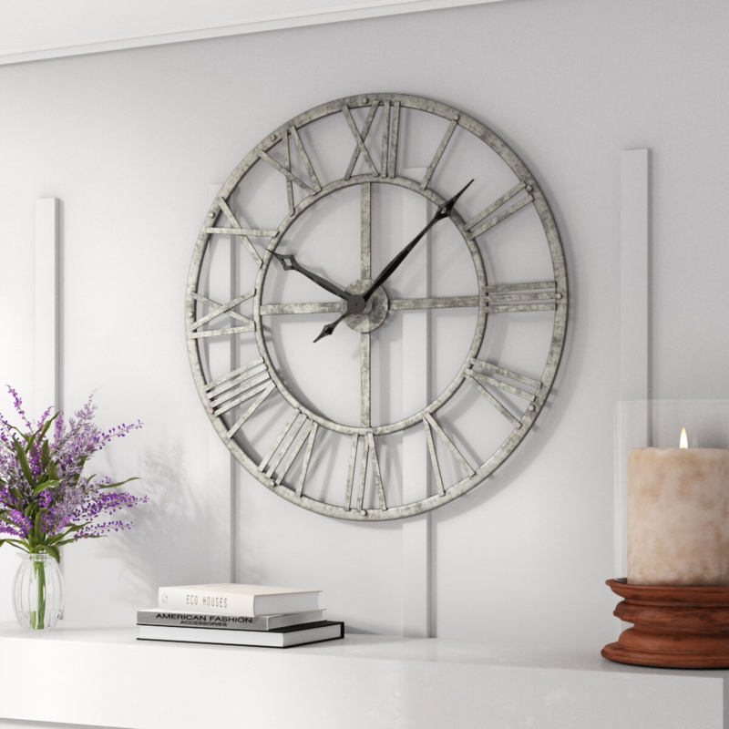 Galvanized Steel Wall Clock with Roman Numerals