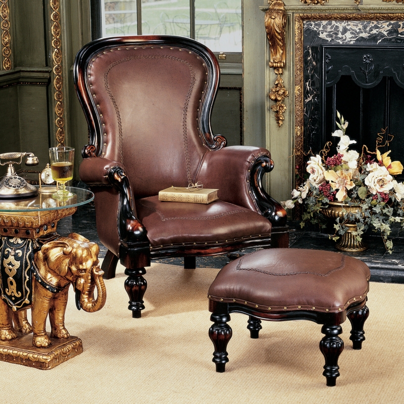 Victorian-Style Wing Chair and Ottoman Set