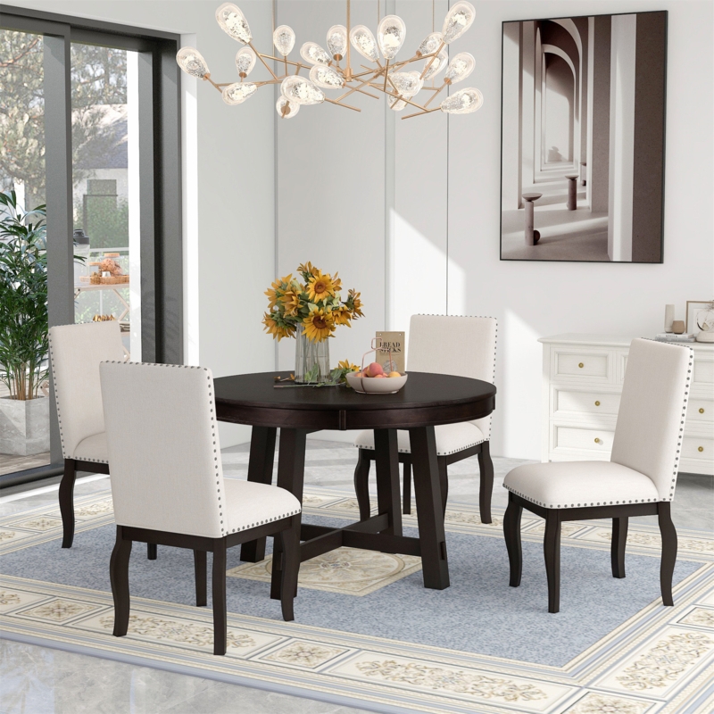 Elegant Expandable 5-Piece Dining Table Set