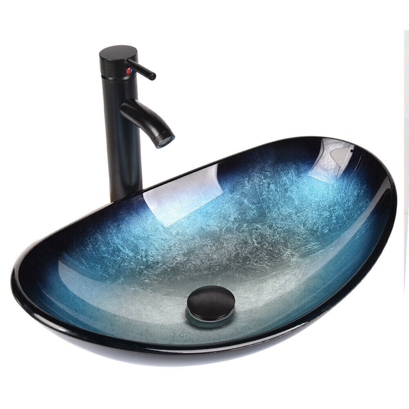 Minimalist Round Sink Set with Black Faucet