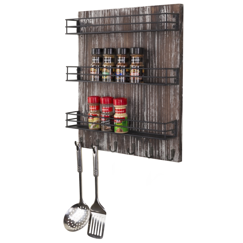 Torched Wood Wall-Mounted Spice Rack