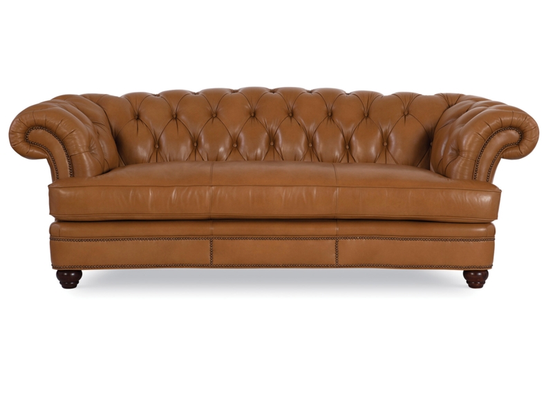 Tufted Leather Sofa with Tack Accents