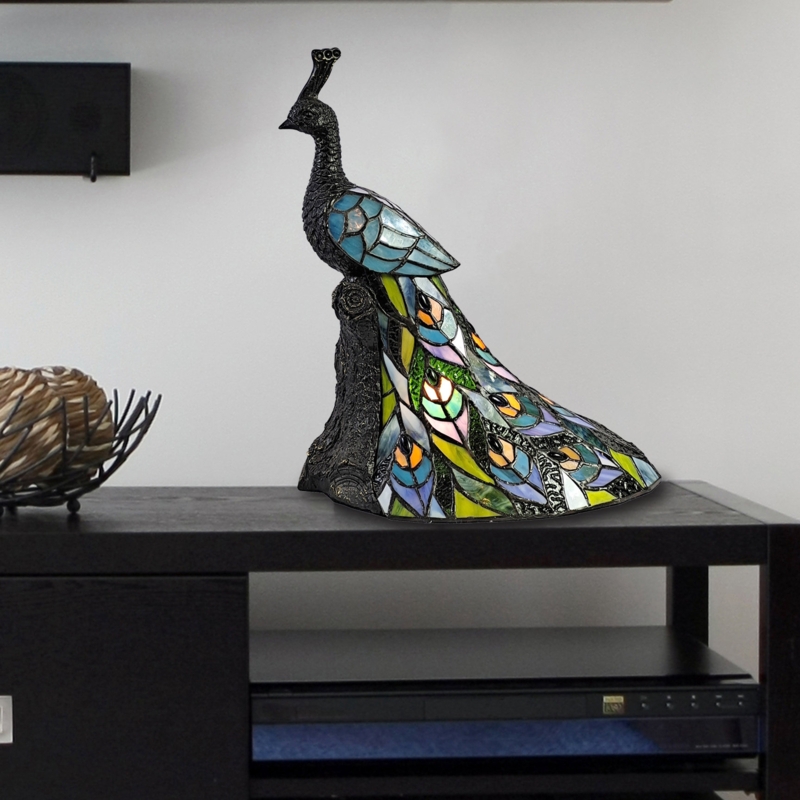 Galana Blue Table Lamp with Peacock Feather Design