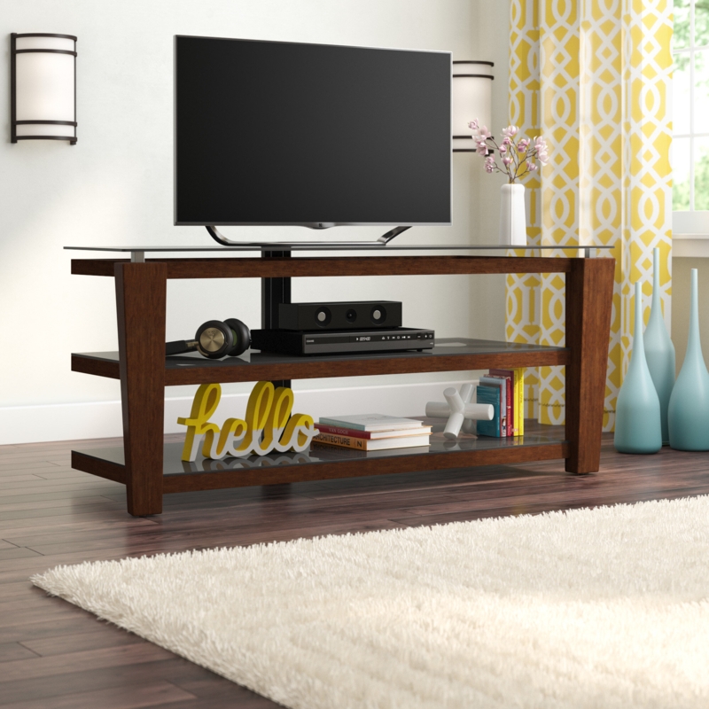 Adjustable TV Stand with Glass Top and Shelves