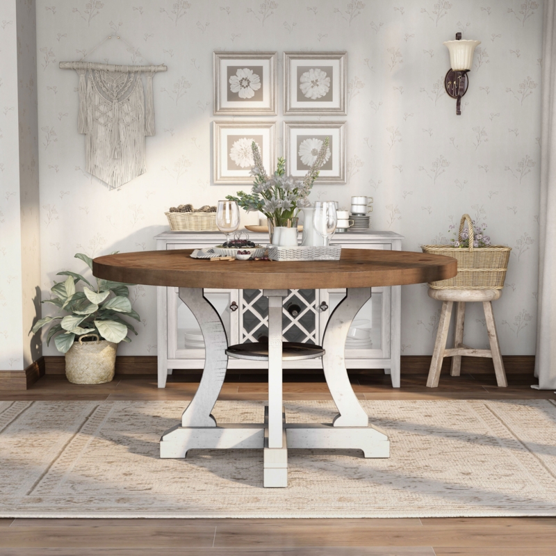 Round Dining Table with Demi-Shelf