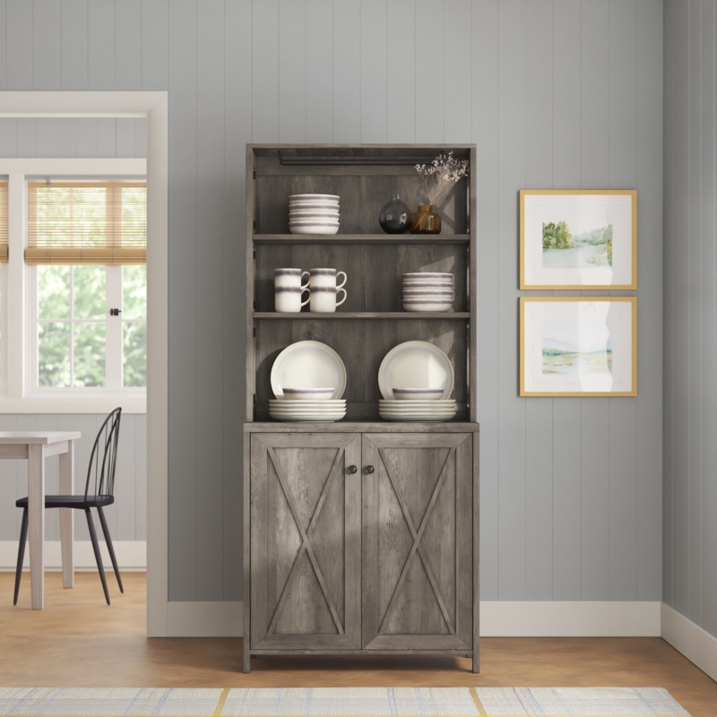 Rustic Dining Hutch with Adjustable Shelves