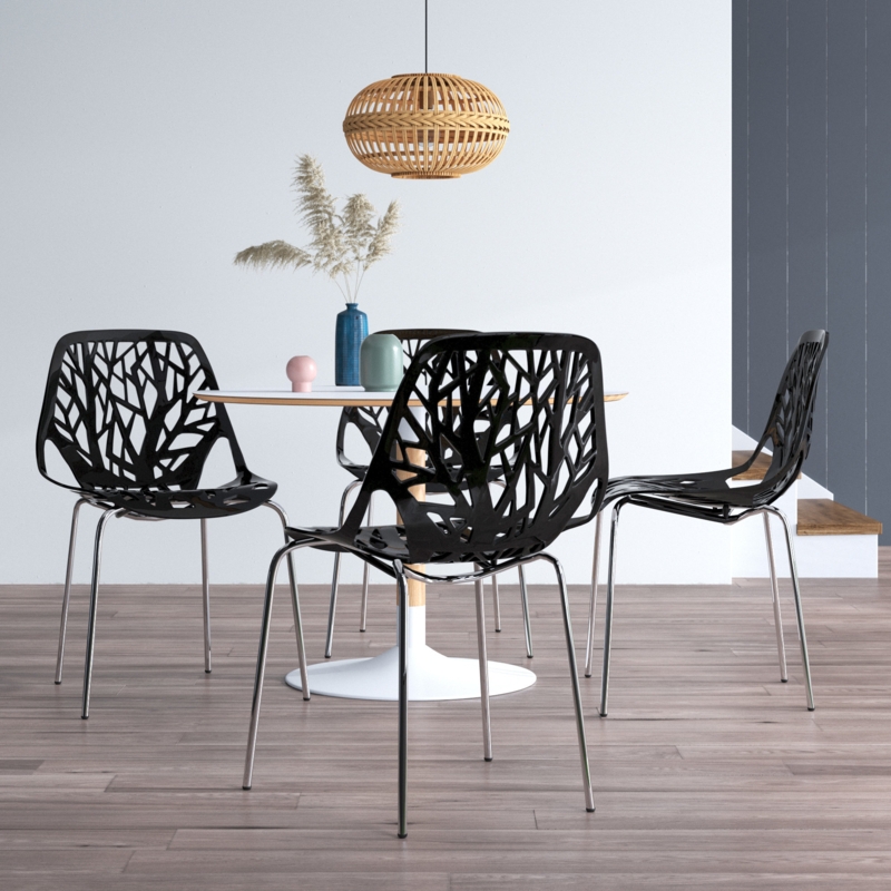 Set of 4 Stacking Chairs with Nature-Inspired Cutouts