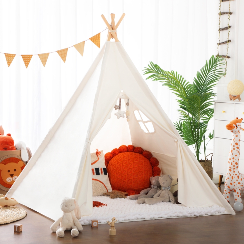 Kids Canvas Play Tent with Solid Wood Poles