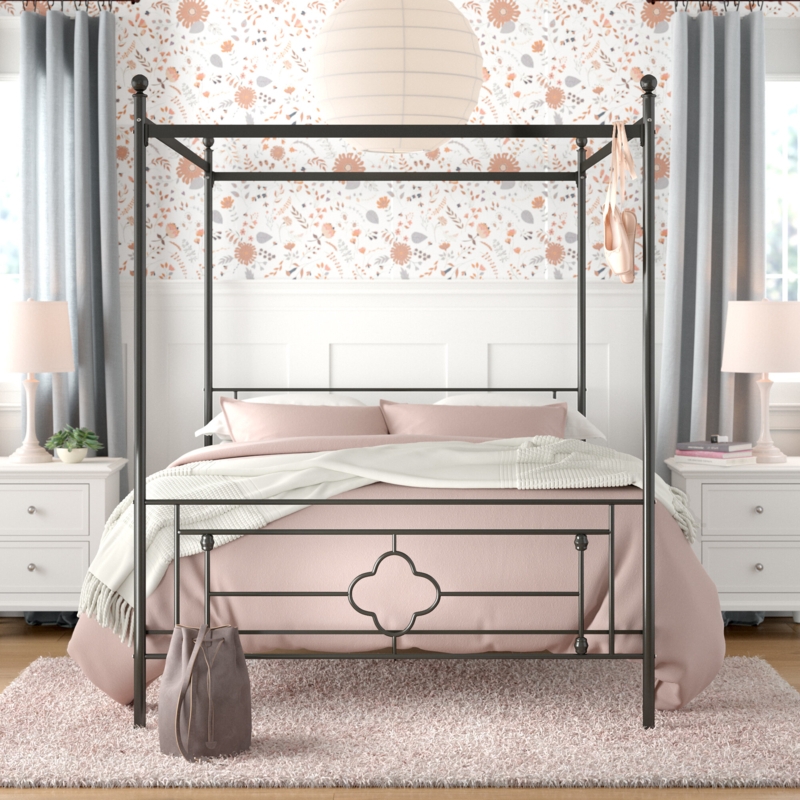 Canopy Bed Frame with Quatrefoil Accents
