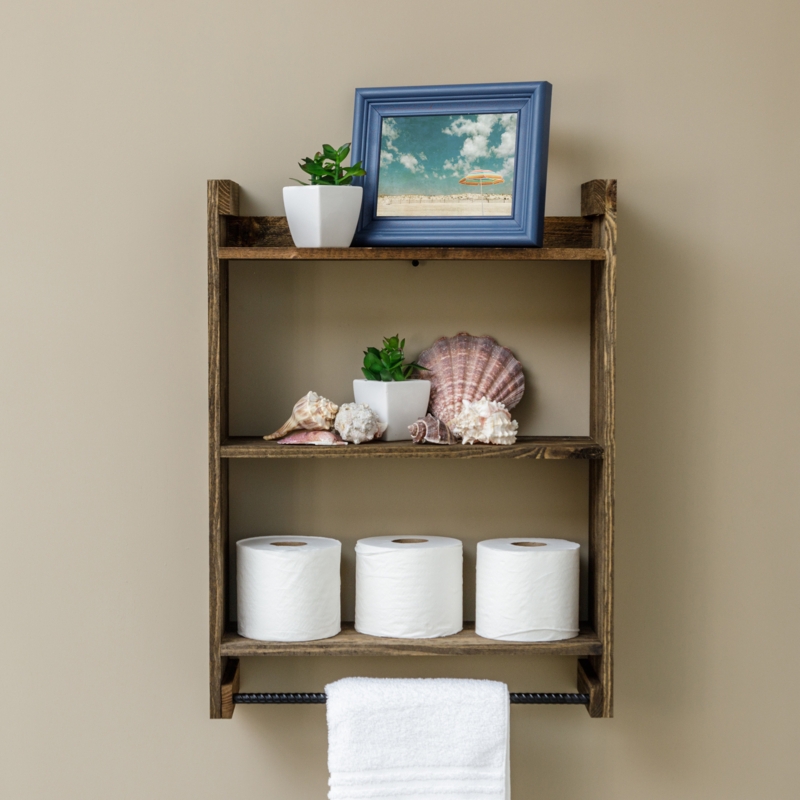 3 Tiered Wall Shelf with Hanging Rack