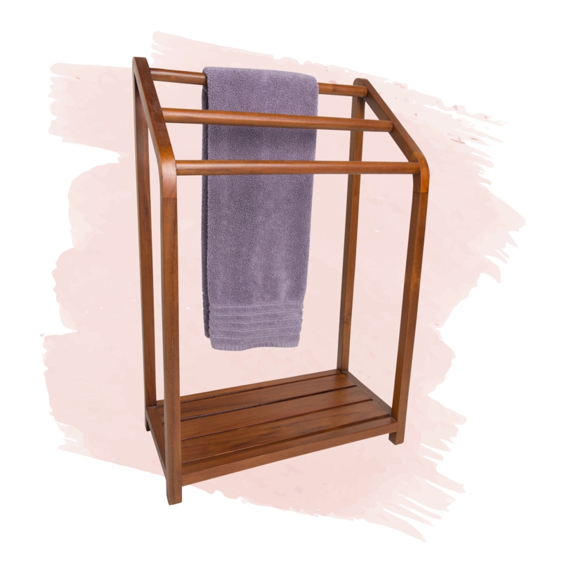 Freestanding Teak Towel Stand with Shelf