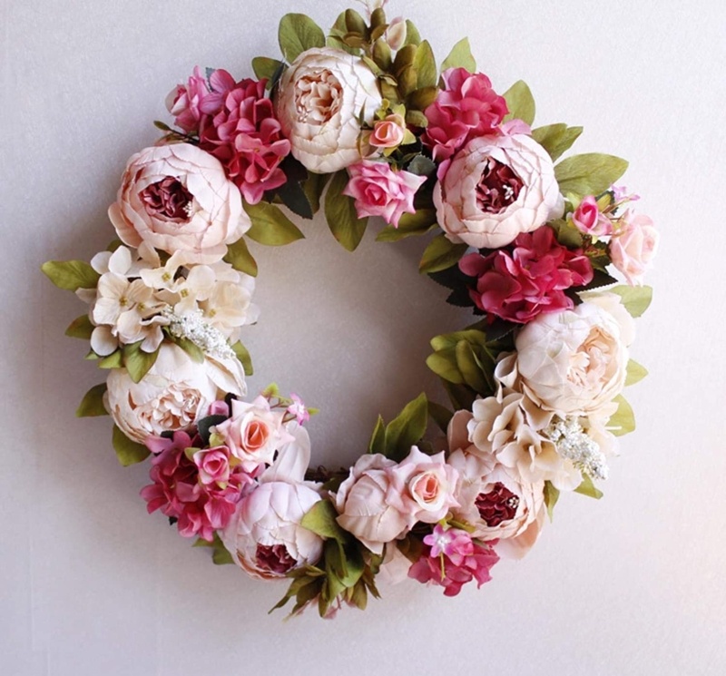 Ansuma 16-inch Handmade Artificial Peony Wreath for Your Front Door