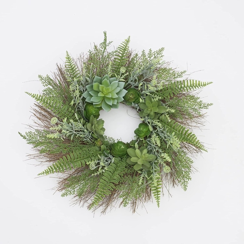 Ansuma 22" Green Handmade Faux Succulent Polyester Wreath