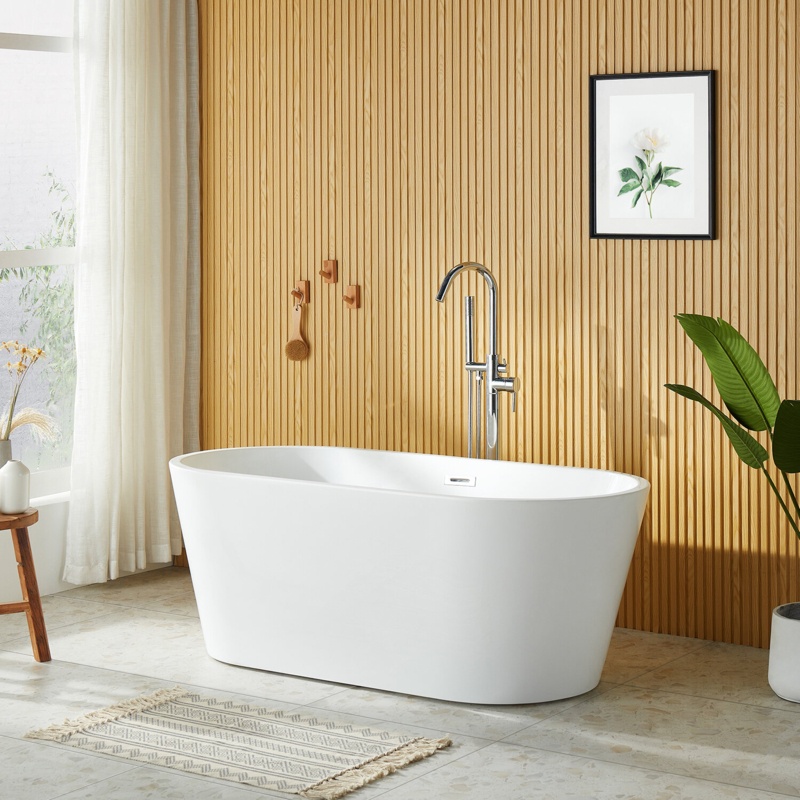 DeerValley Liberty 59" x 28" Freestanding Soaking Acrylic Bathtub with Overflow Drain