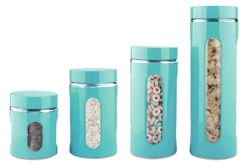Glass Stainless Steel 4 Piece Kitchen Canister Set