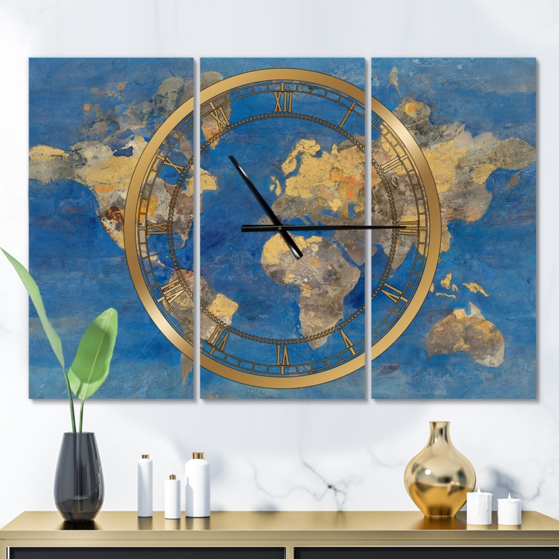 Golden Glam World Map - Traditional wall clock