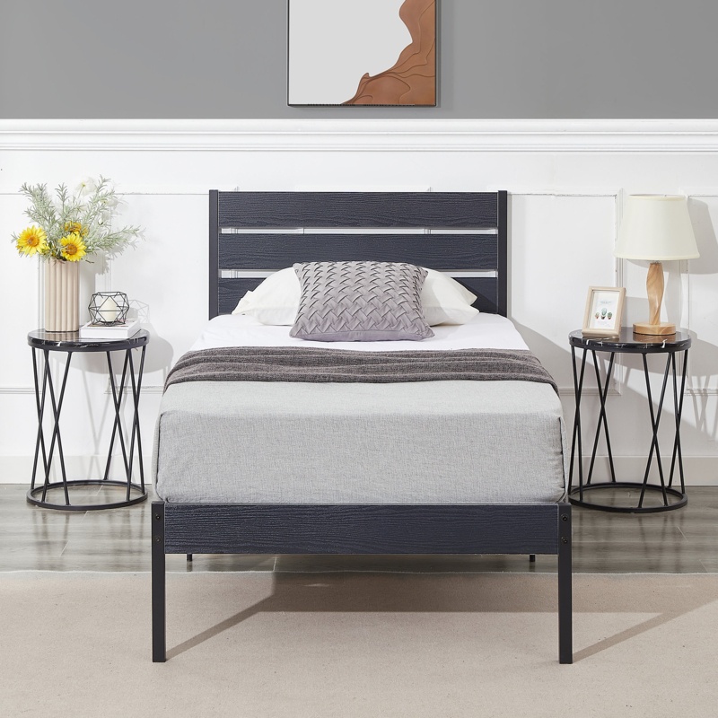 Kempst 42.5" Bed Frame with Rustic Vintage Wood Headboard