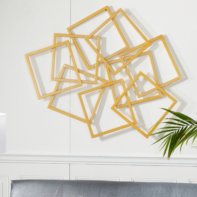 Large Abstract Layered Square Gold Metal Wall Décor 45" X 37"