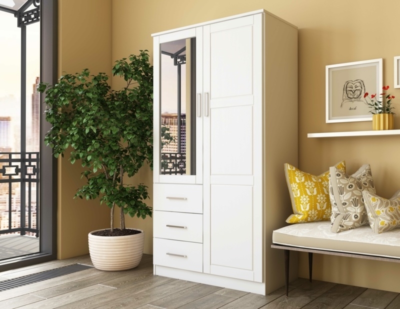 Metro 100% Solid Wood 2-door Wardrobe Armoire with Mirrored Door