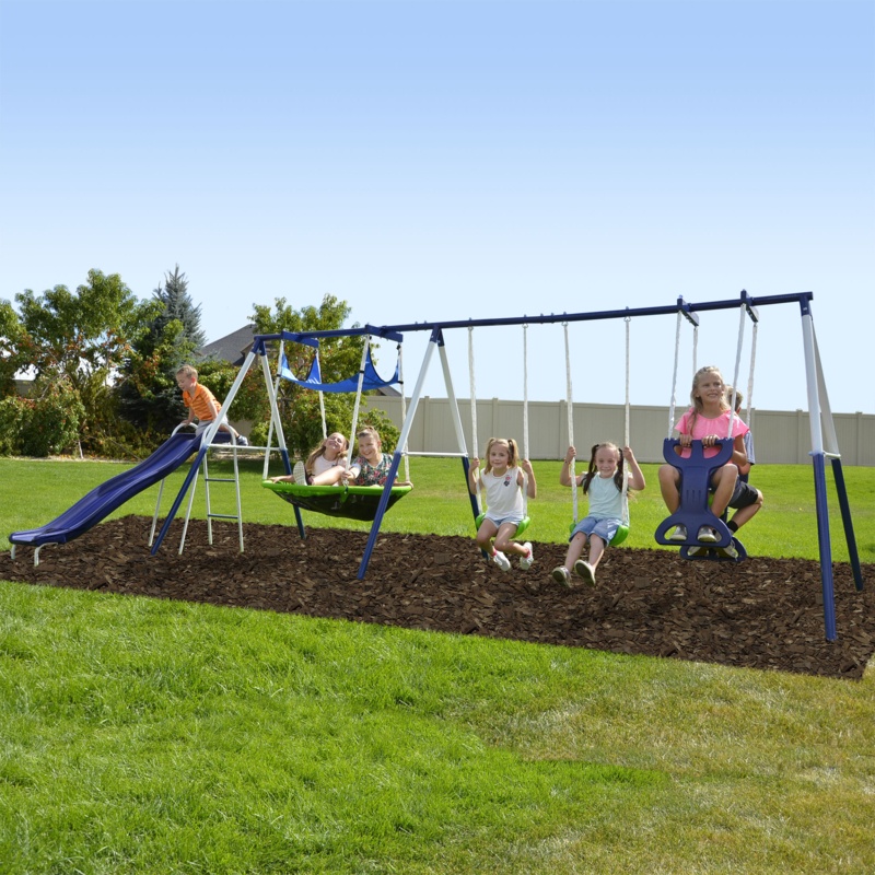 Sportspower Outdoor Rosemead Metal Swing Set with Lifetime Warranty on 6'Double Wall Slide