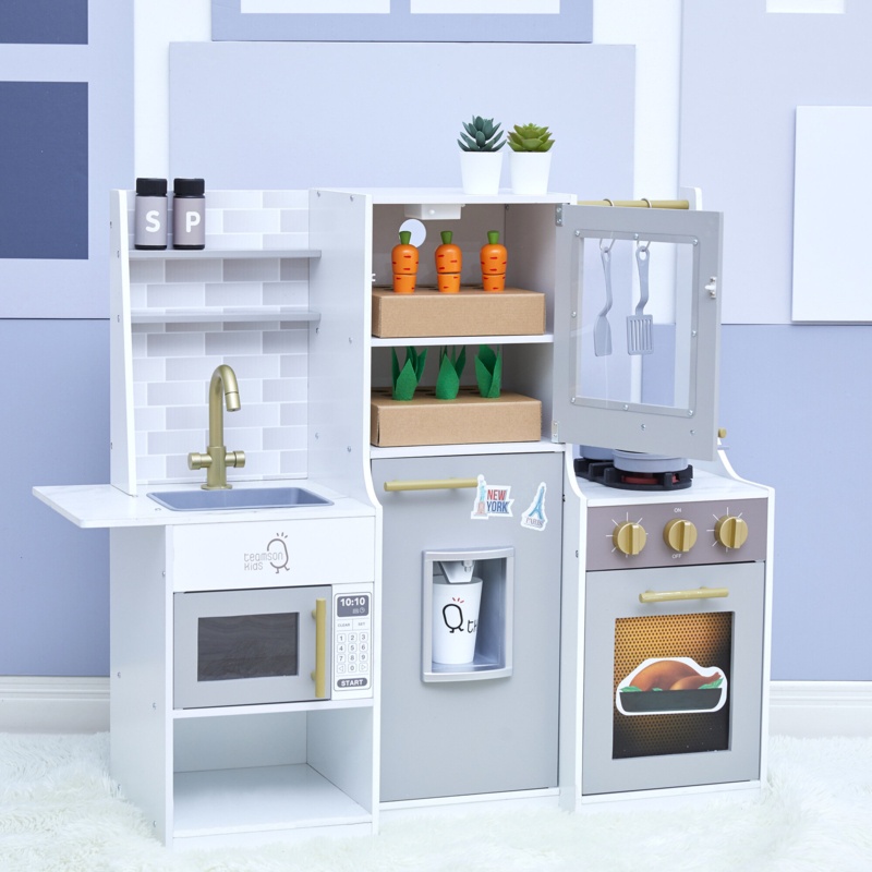 Teamson Kids Little Chef Lyon Modern Wooden Play Kitchen, Gray