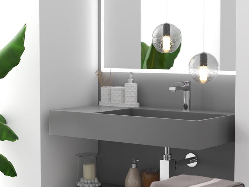 36" Right Basin Rectangular Wall Mounted Bathroom Sink