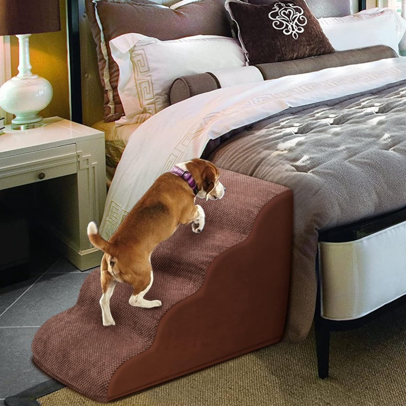 4 Steps Dog Ramp/Stairs For Beds And Couches Brown-Black