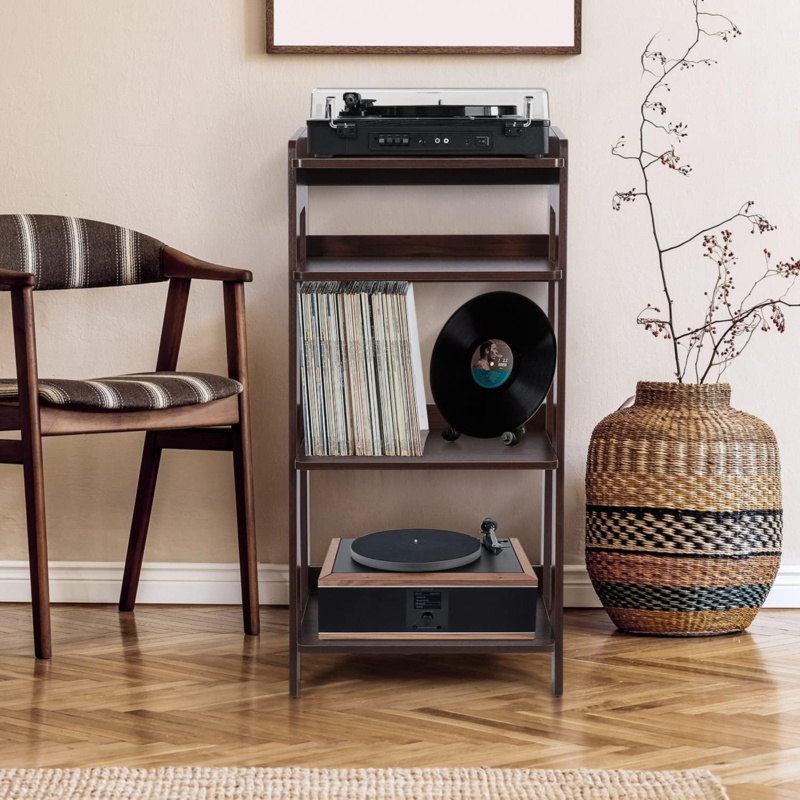 4 Tiers Record Player Stand Multimedia Audio Rack with Media Shelves