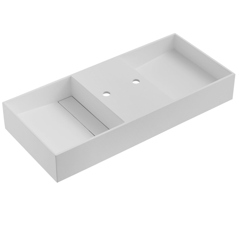 47 in. Wall-Mount or Countertop Bathroom Sink Double Bowls with Hidden Drains