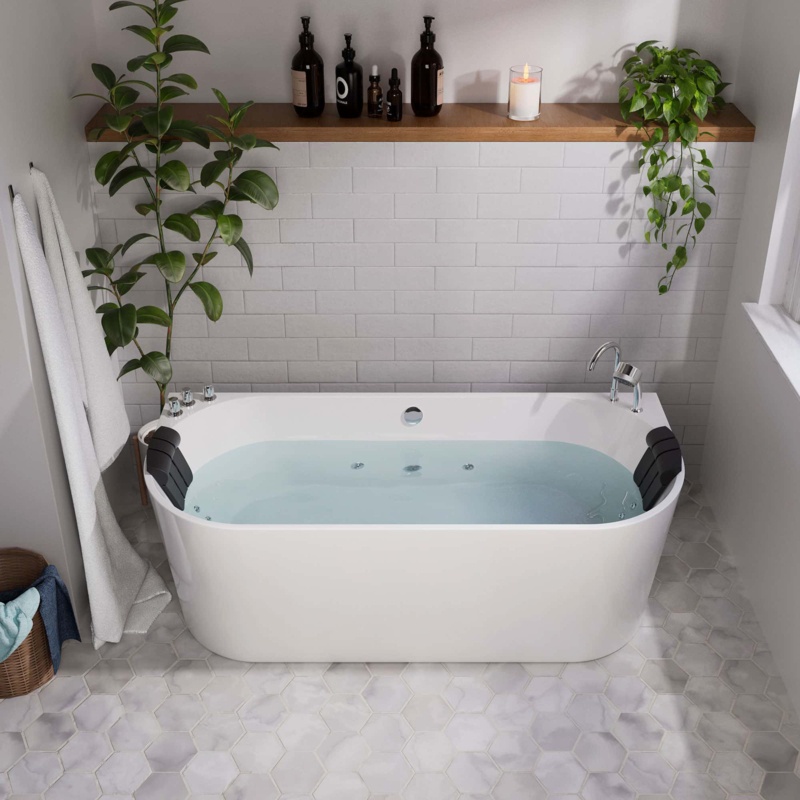 59'' x 29.5'' Freestanding Whirlpool Acrylic Bathtub with Faucet