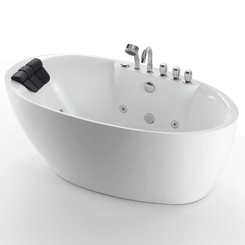 59'' x 31.5'' Freestanding Whirlpool Acrylic Bathtub with Faucet