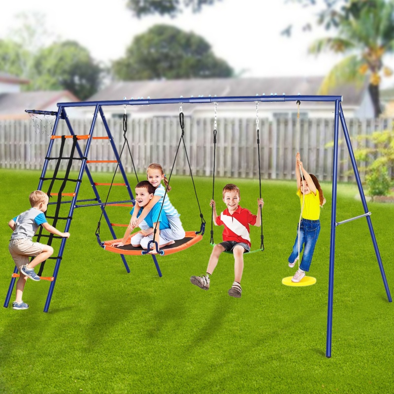6 in 1 Multifunction Heavy Duty Kids Swing Sets for Outdoor Playground Kids No Maintenance,Rust Free