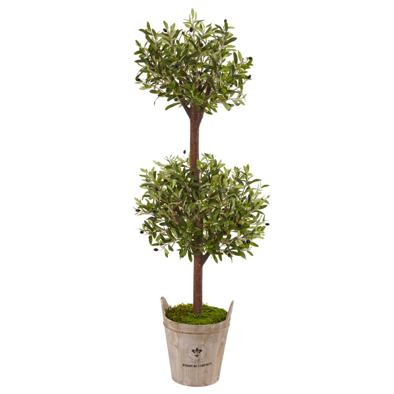 60'' Faux Boxwood Tree in Wood Planter