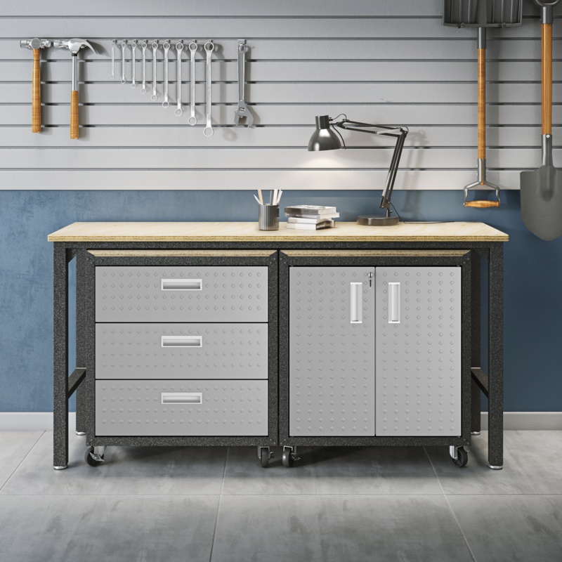 72.4'' W Manufactured Wood Top Workbench with Wheels