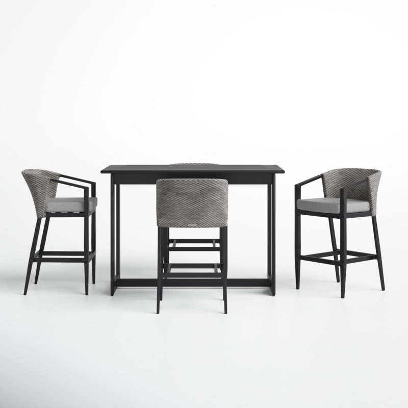 Abalone Outdoor Patio 5-Piece Rectangular Table Set in Aluminum with Grey Cushions