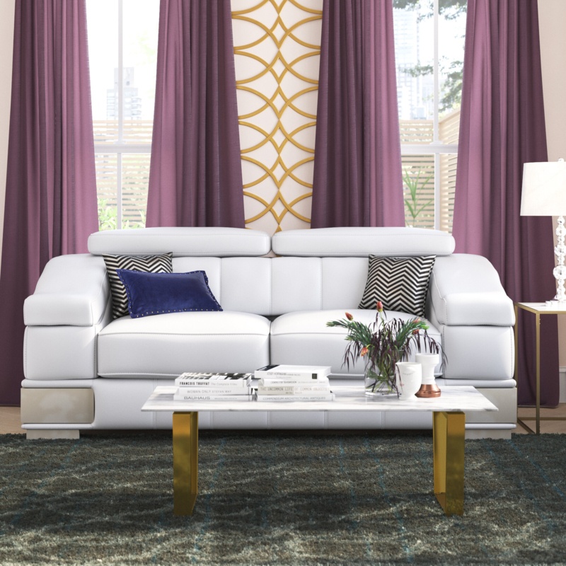 Aiela 92" Genuine Leather Pillow Top Arm Sofa