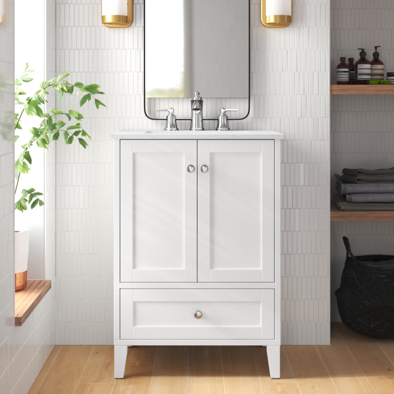 Aleta 24'' Free Standing Single Bathroom Vanity with Engineered Marble Top