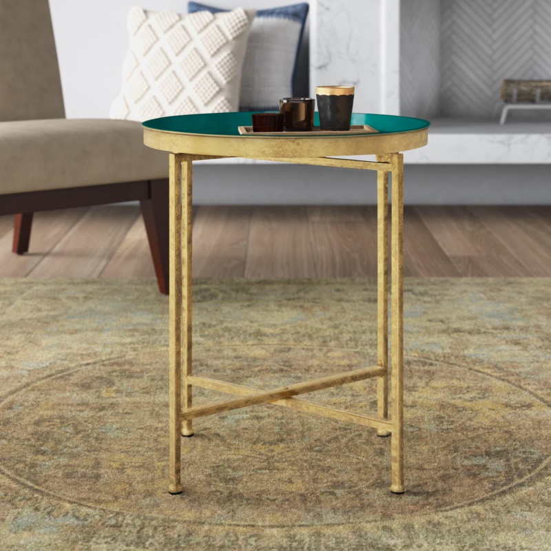 Alvis Iron Tray Top Cross Legs End Table
