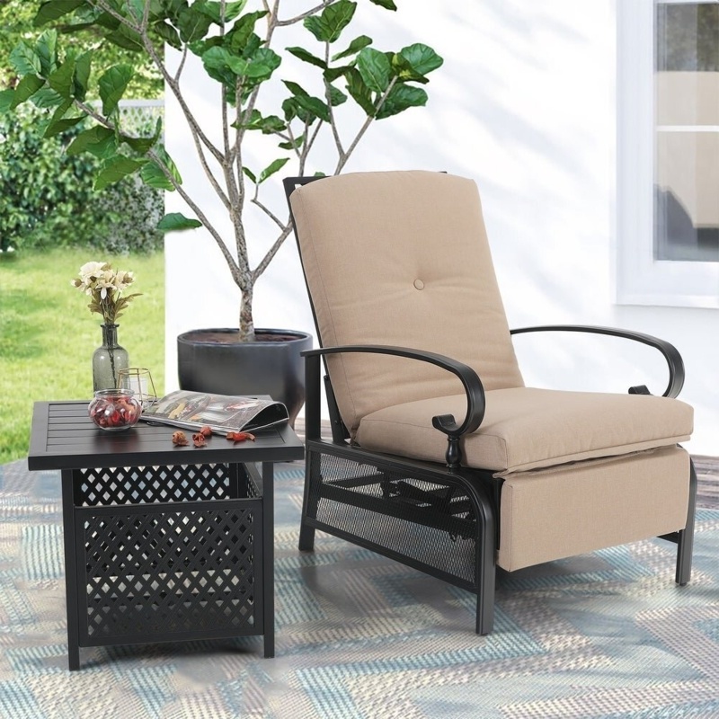 Alyah Outdoor Metal Chaise Lounge with Table
