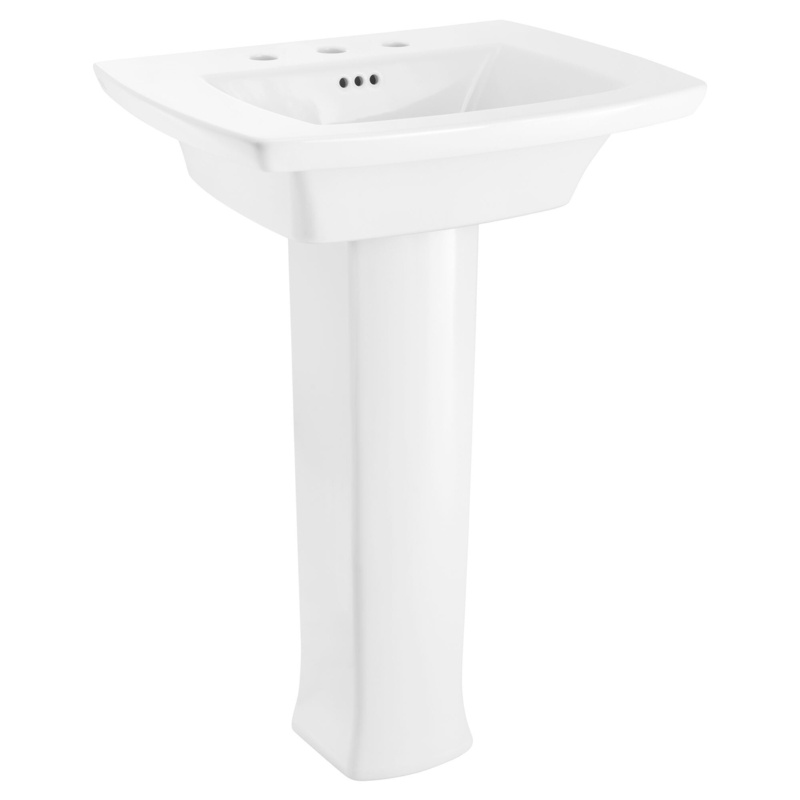American Standard Edgemere 29.3125'' Tall White Ceramic Rectangular Pedestal Bathroom Sink with Overflow